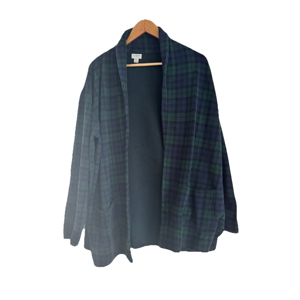 J. Crew Factory Plaid Open Cotton Cardigan Sweater Academia Fisherman  Sz XL